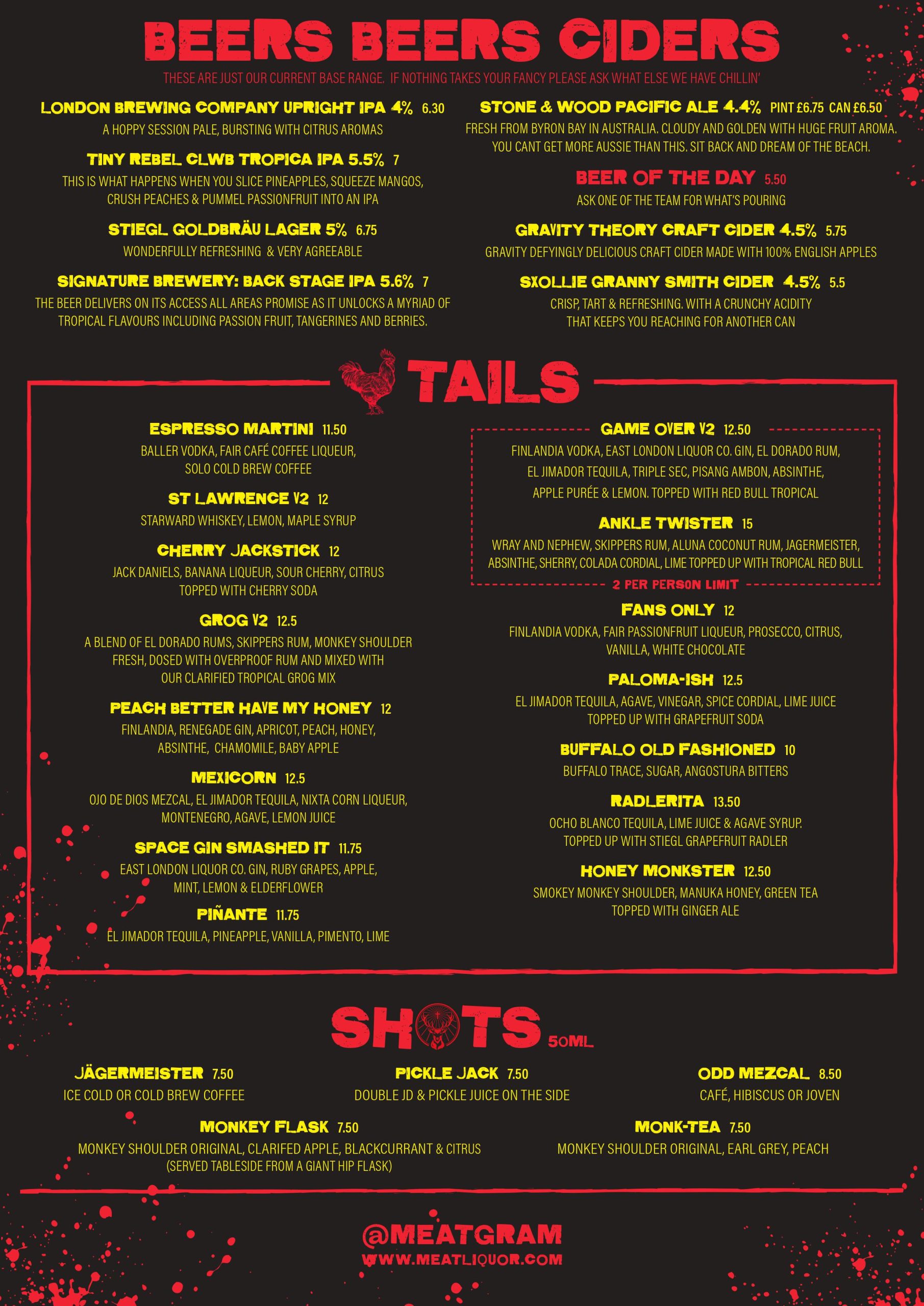 Menu - MEATliquor